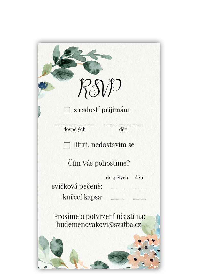 Odpovědní kartičkou (RSVP) potvrďte účast na svatbě. - Watercolor floral